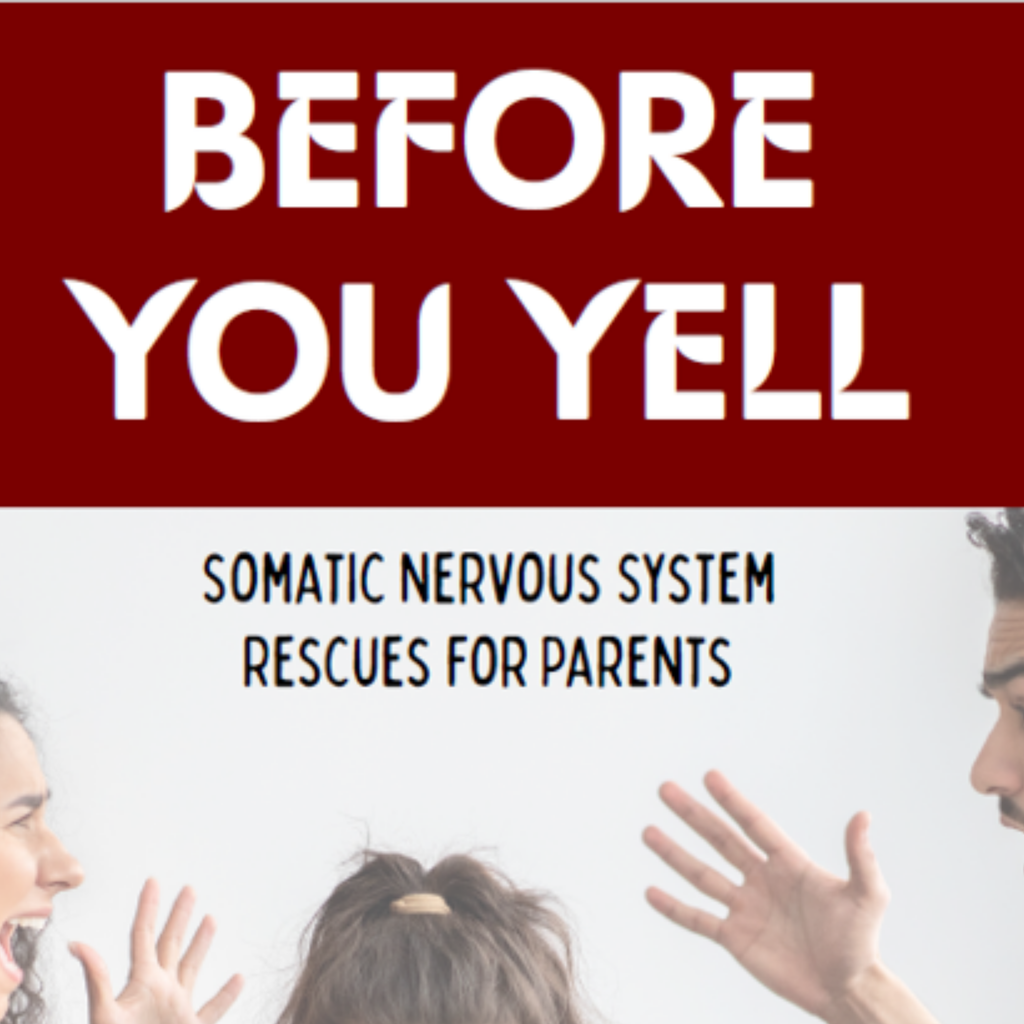 Before You Yell guide cover, parents arguing over calm child covering ears