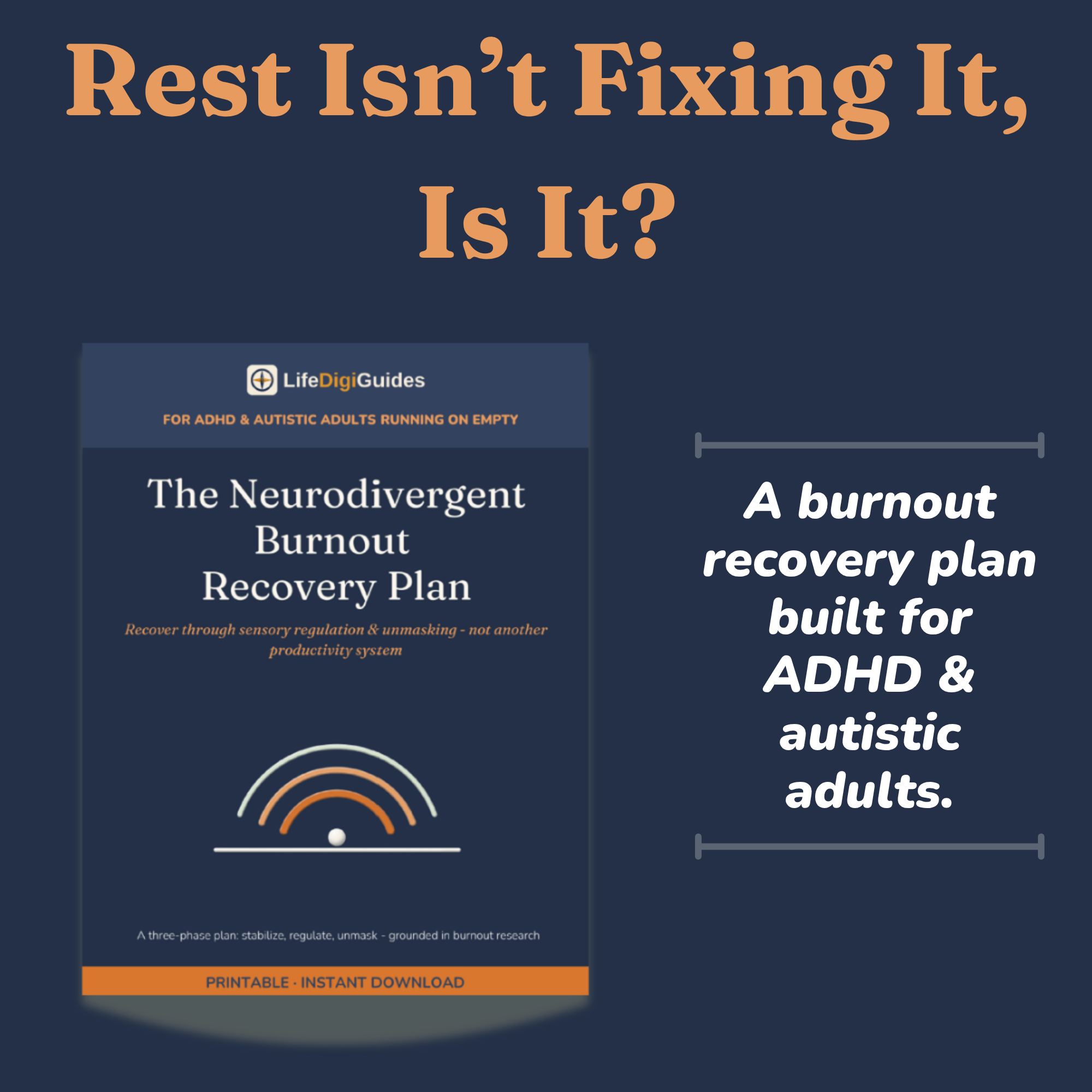 Neurodivergent burnout recovery plan printable guide cover for ADHD and autistic adults