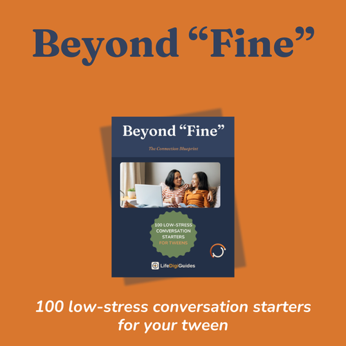 Beyond Fine conversation starters for tweens printable PDF guide cover