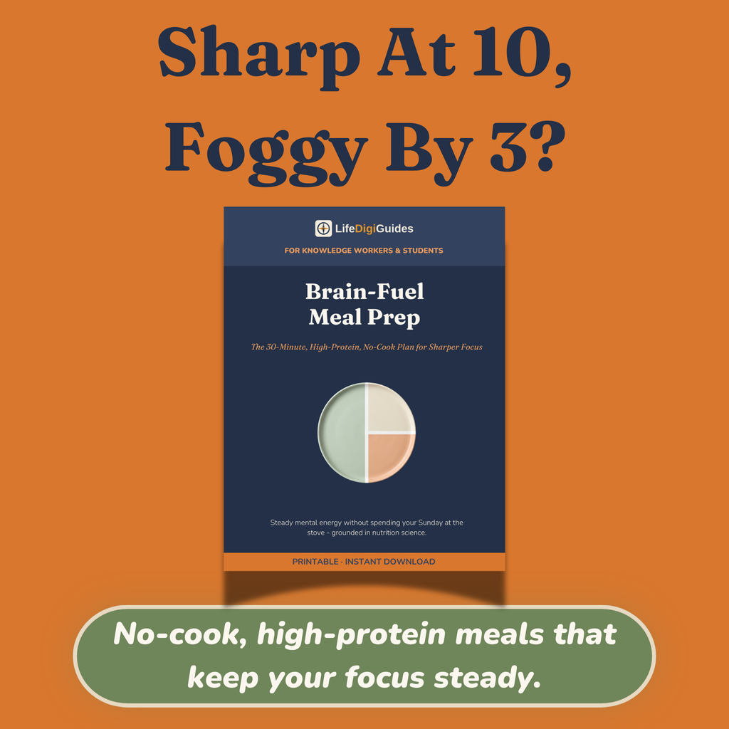 Brain-Fuel Meal Prep no-cook high-protein guide cover for knowledge workers