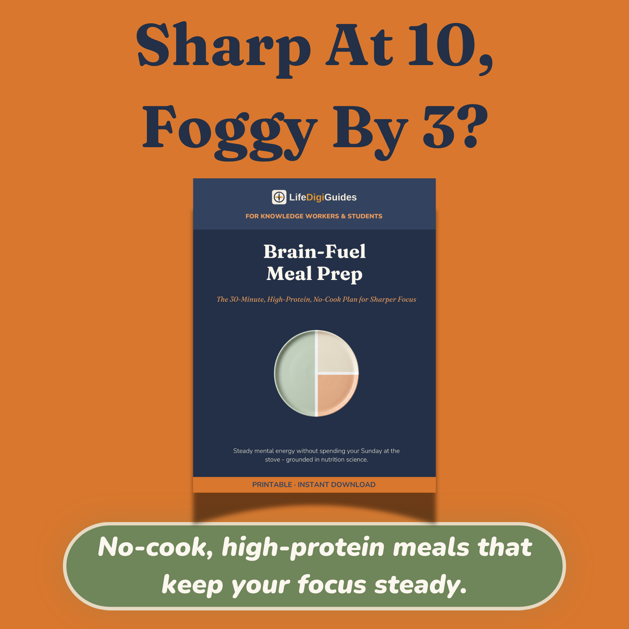 Brain-Fuel Meal Prep no-cook high-protein guide cover for knowledge workers