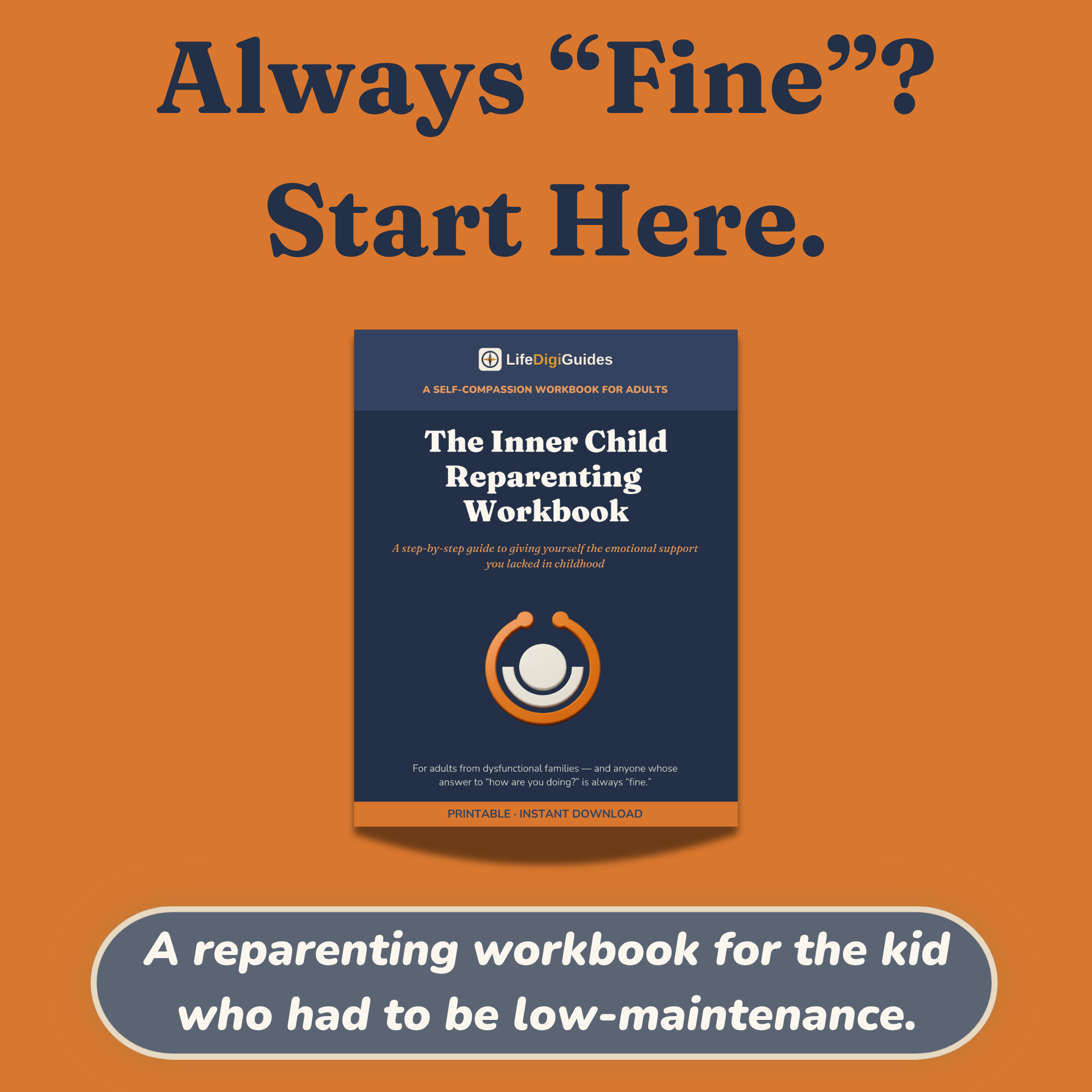 Inner Child Reparenting Workbook printable PDF cover with embrace motif