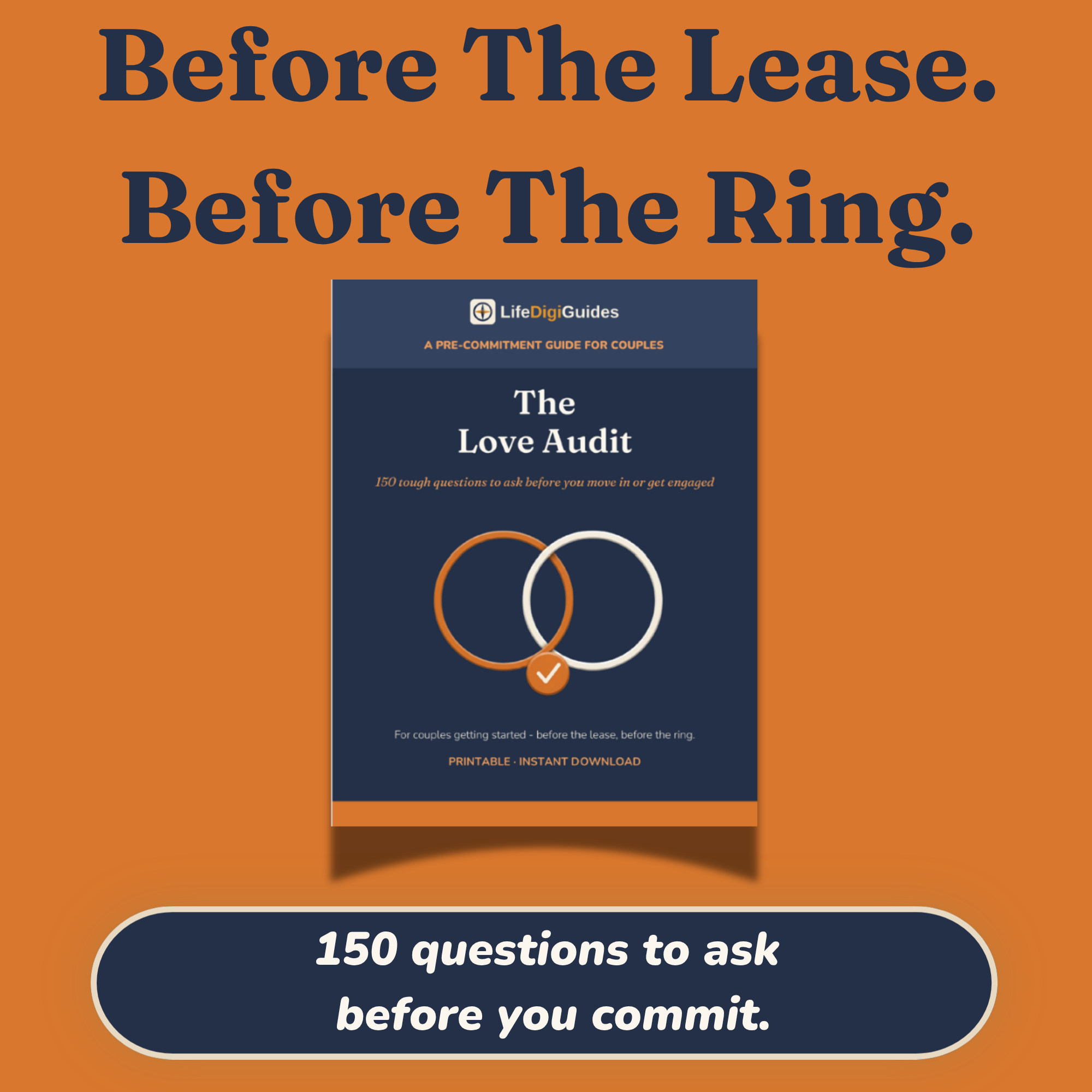 The Love Audit pre-commitment questions workbook cover for couples