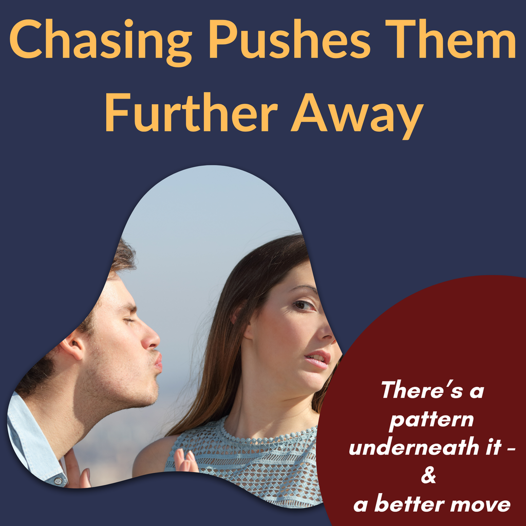 Graphic explaining why chasing an avoidant partner backfires in the pursue and withdraw 