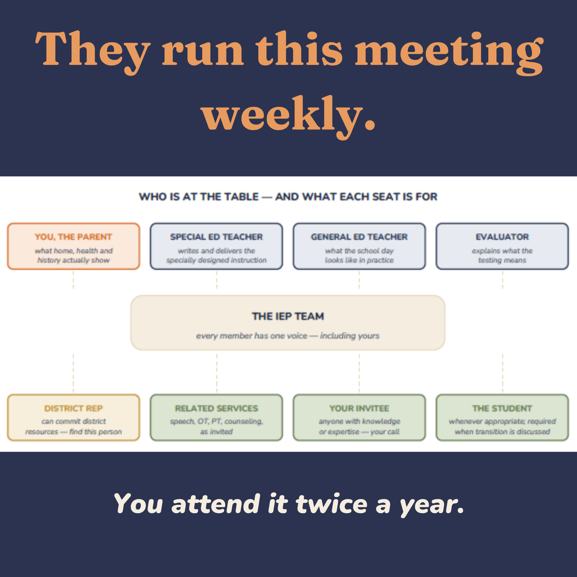 Diagram showing who sits on the IEP team and what each member does