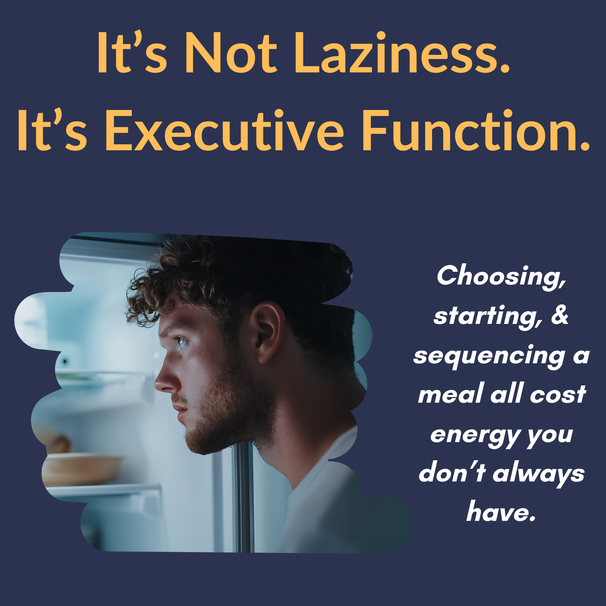 Person at an open fridge at night, illustrating ADHD meal paralysis and executive dysfunction around eating