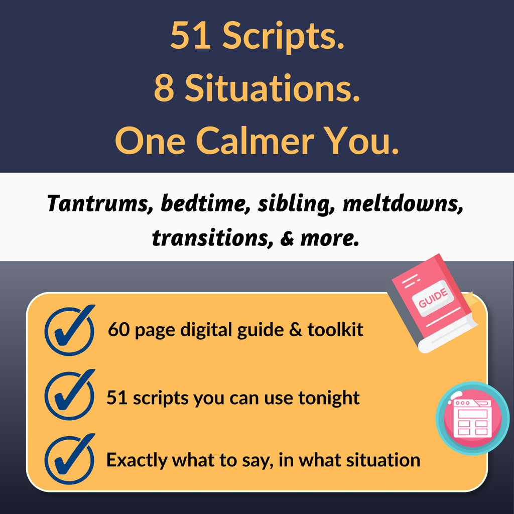 Printable quick-reference card listing 50+ calm parenting phrases for toddlers and preschoolers