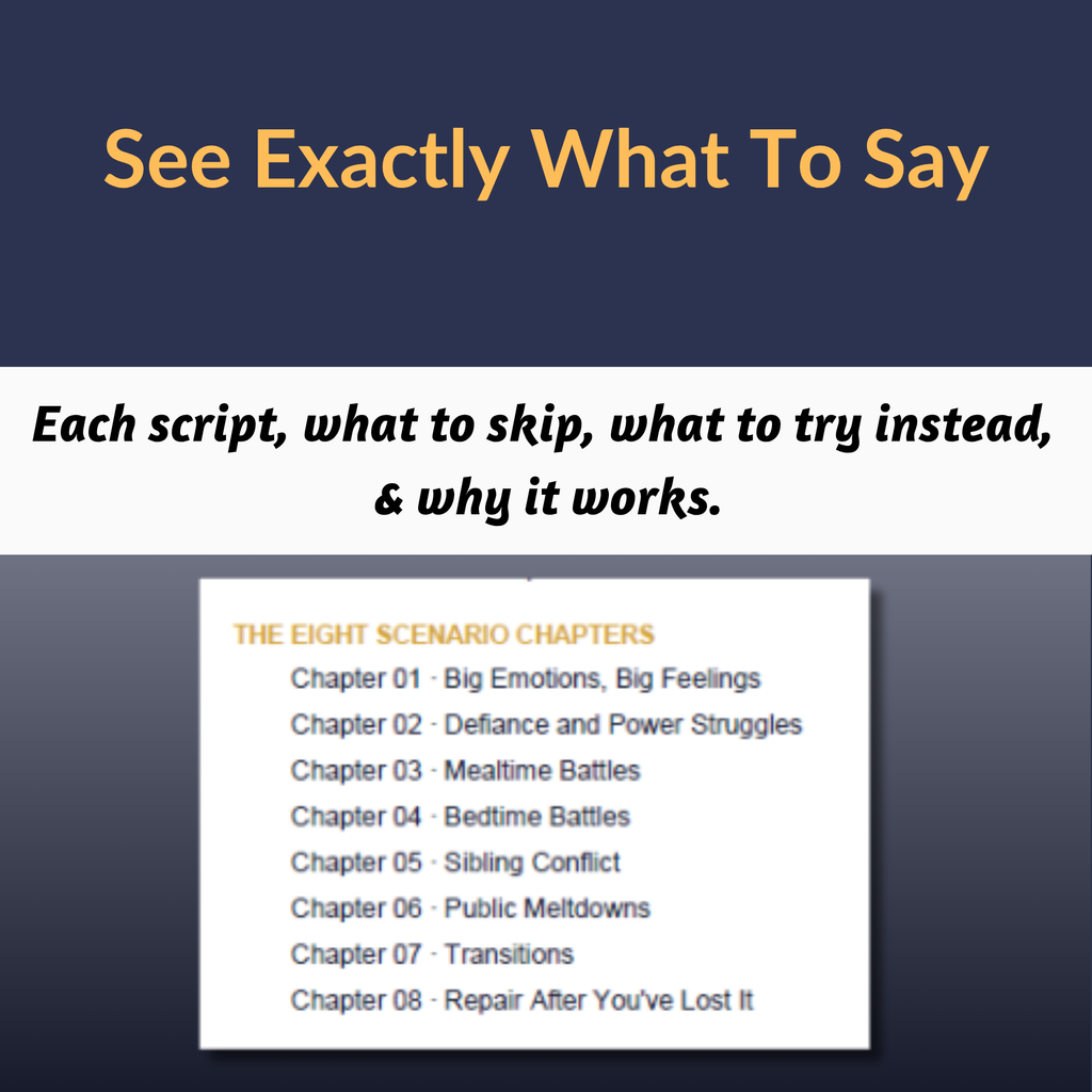 Sample page showing a gentle parenting script with what to say instead of yelling and why it works