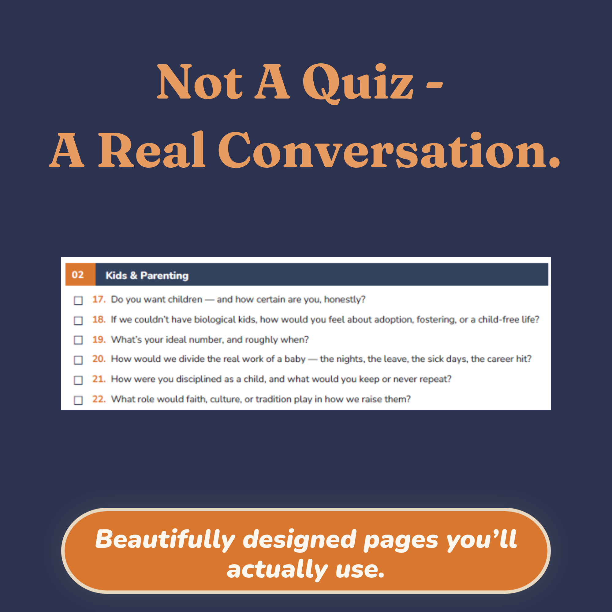 Sample page of questions to ask each other before you get married