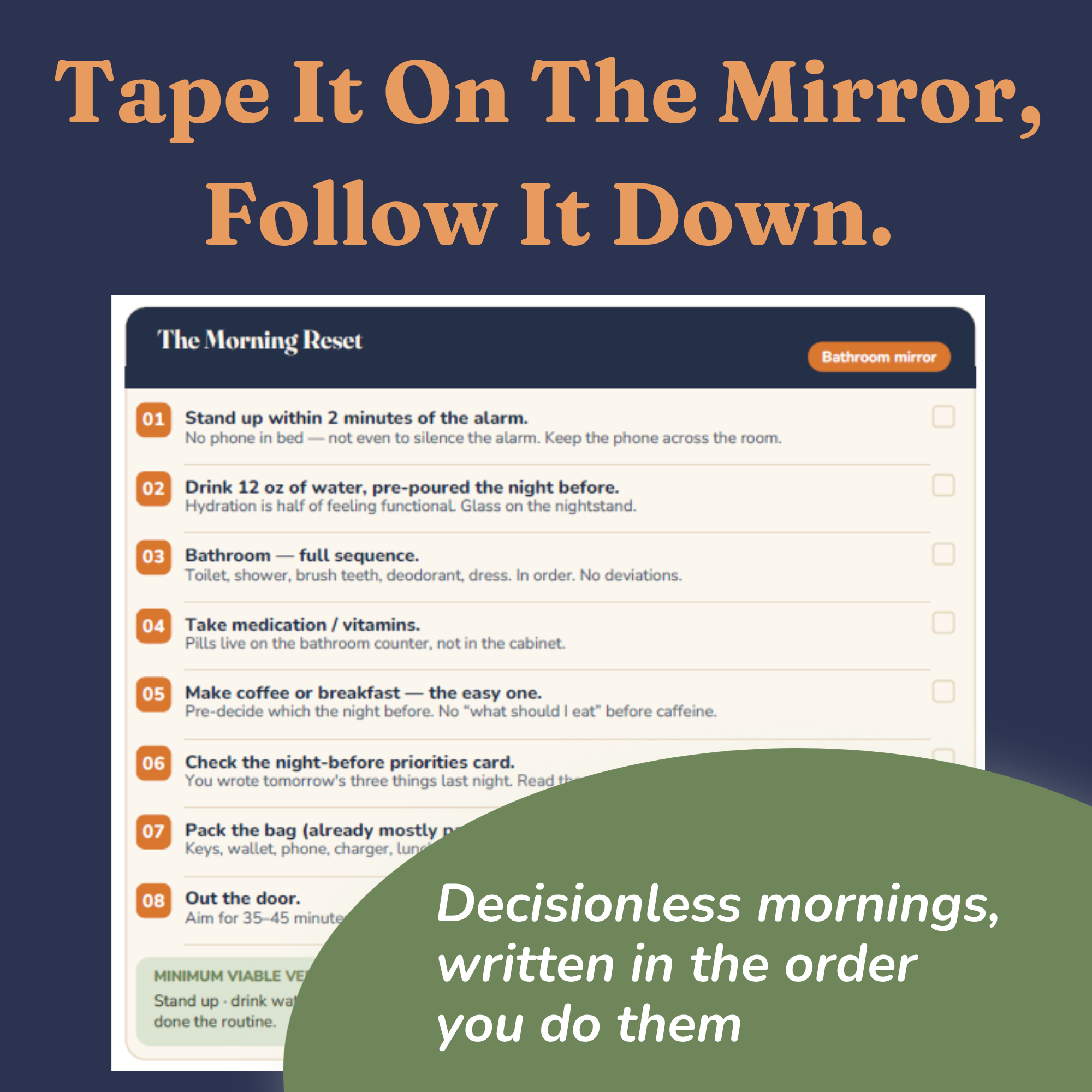 Sample page showing the ADHD morning reset checklist