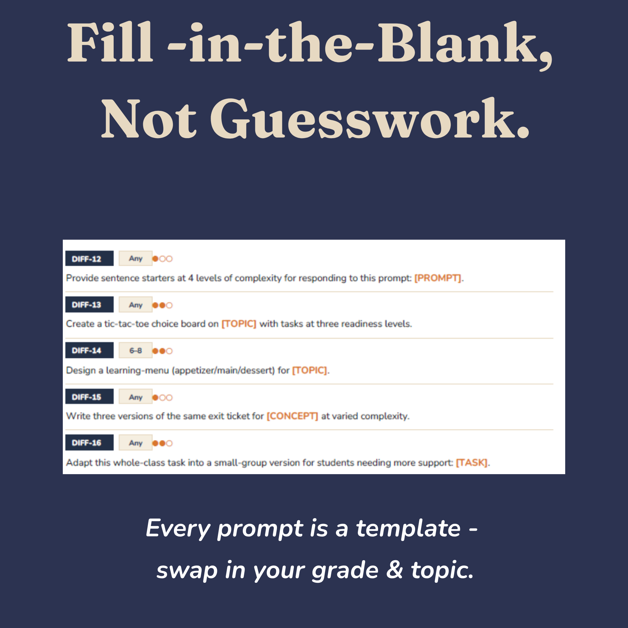 Sample page showing copy-ready AI prompts with fill-in blanks