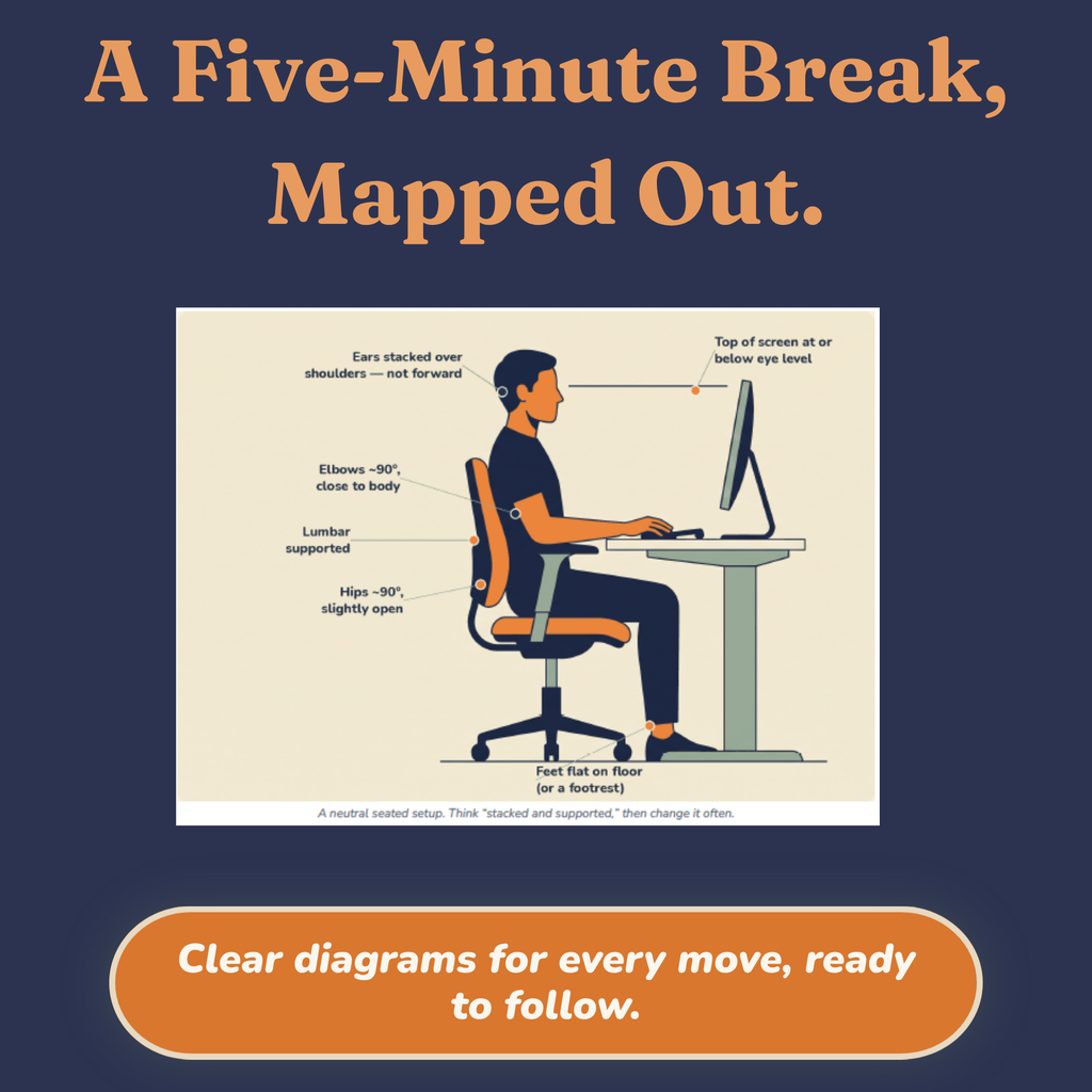 Sample page showing a five-minute desk micro-workout with clear diagrams