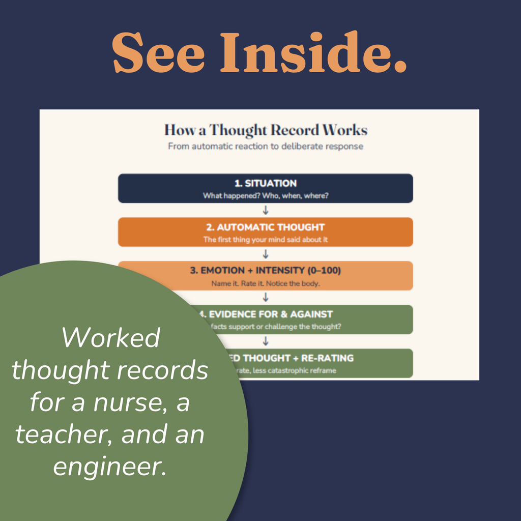 Sample CBT thought record worksheet filled in for a healthcare worker