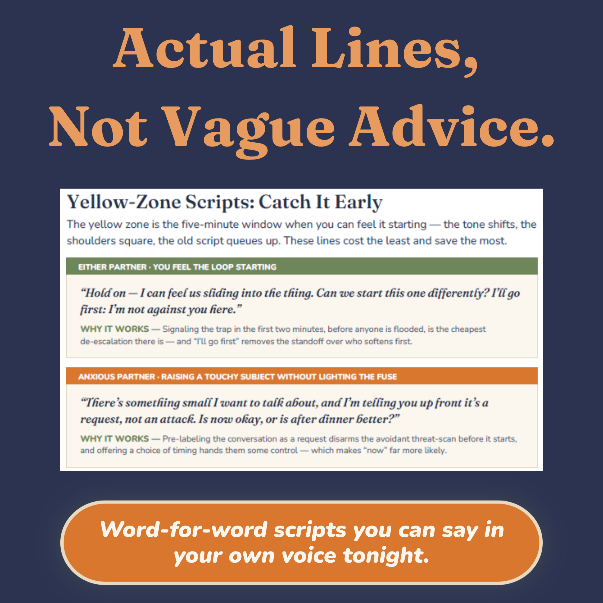 Sample page of word-for-word scripts to cool down a fight