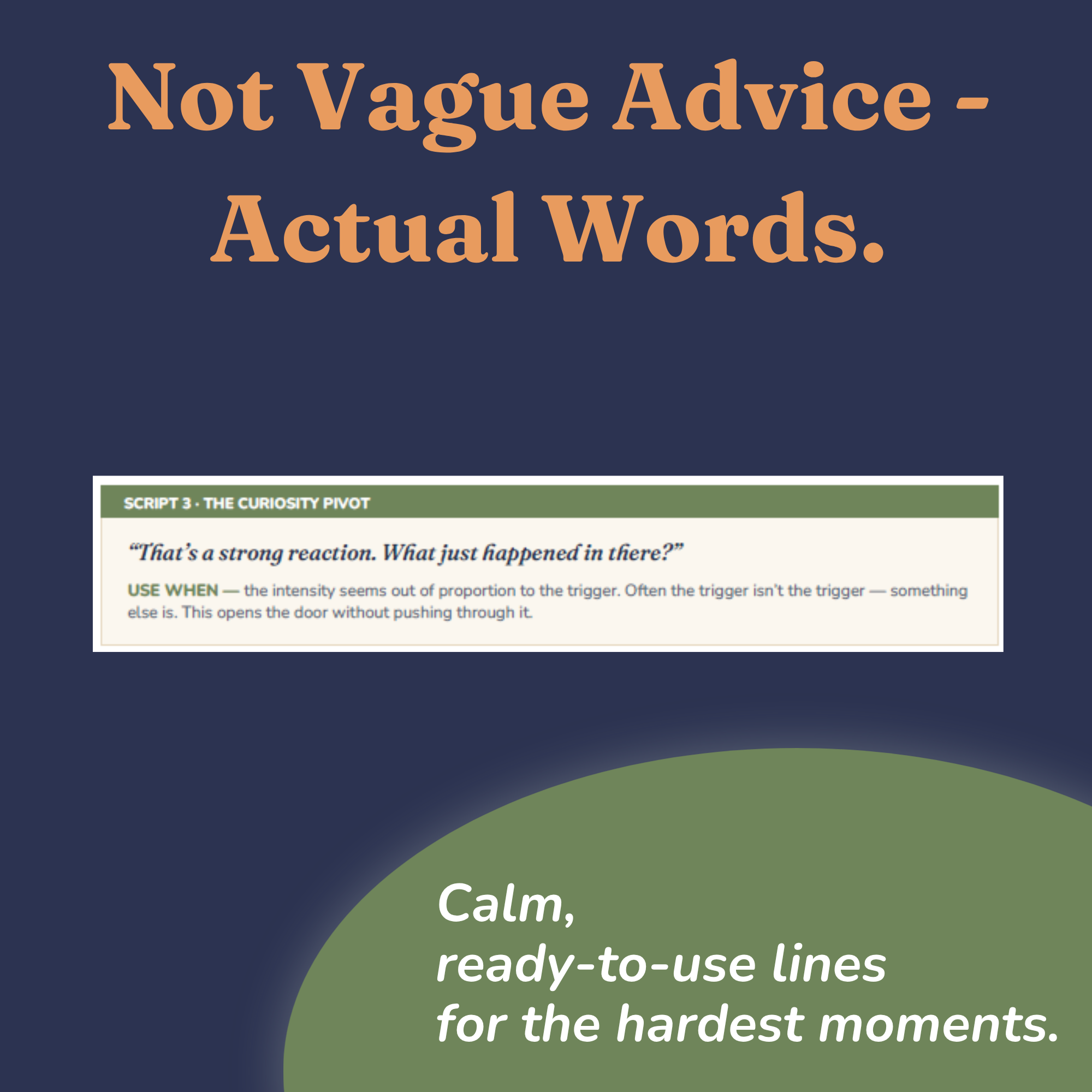 Sample page showing word-for-word scripts for staying calm with a tween