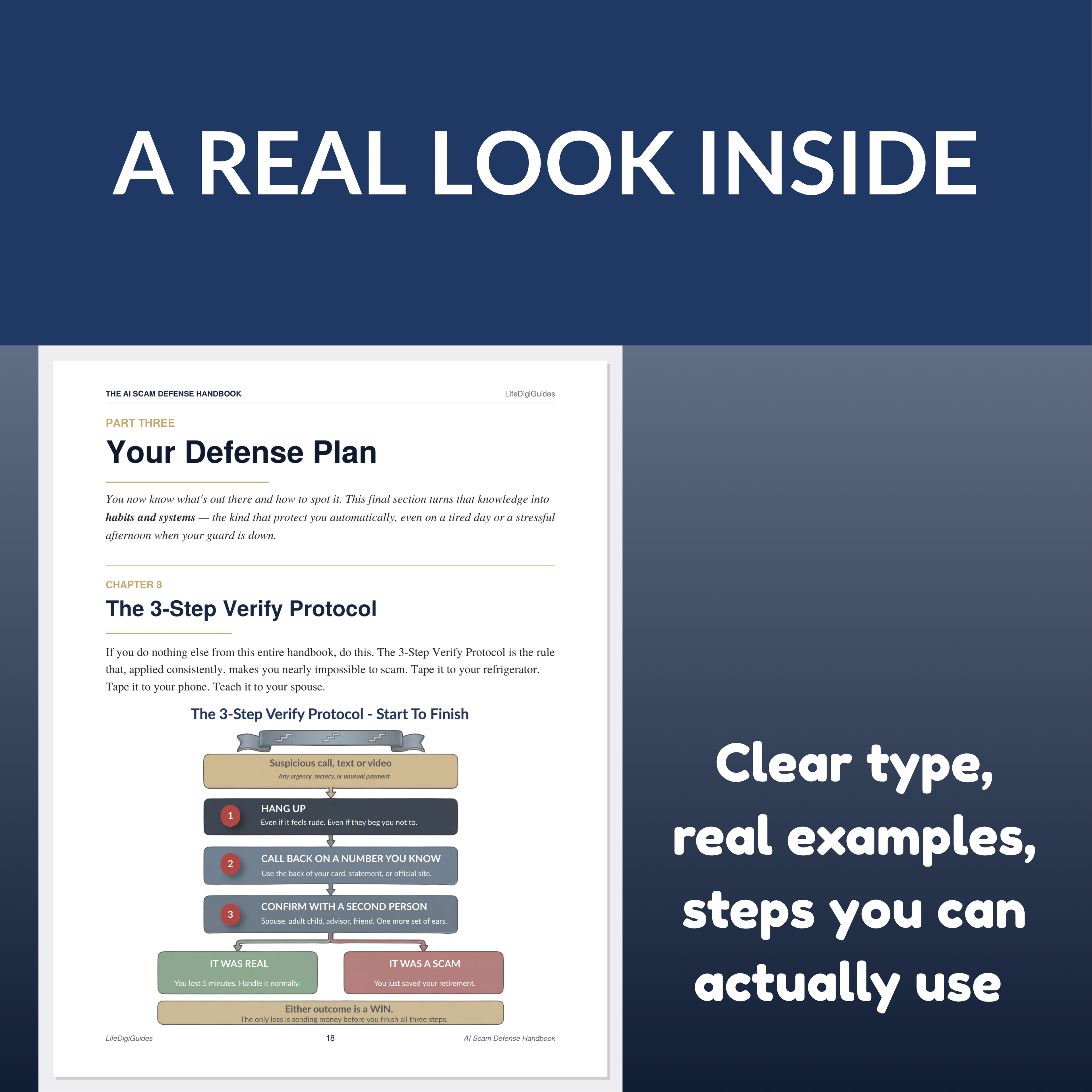 Page from a book or document titled 'Your Defense Plan' with text and graphics on a blue background.