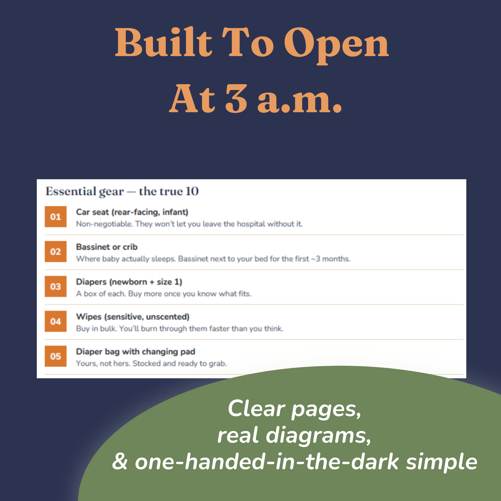 Sample page showing the essential newborn gear checklist for dads