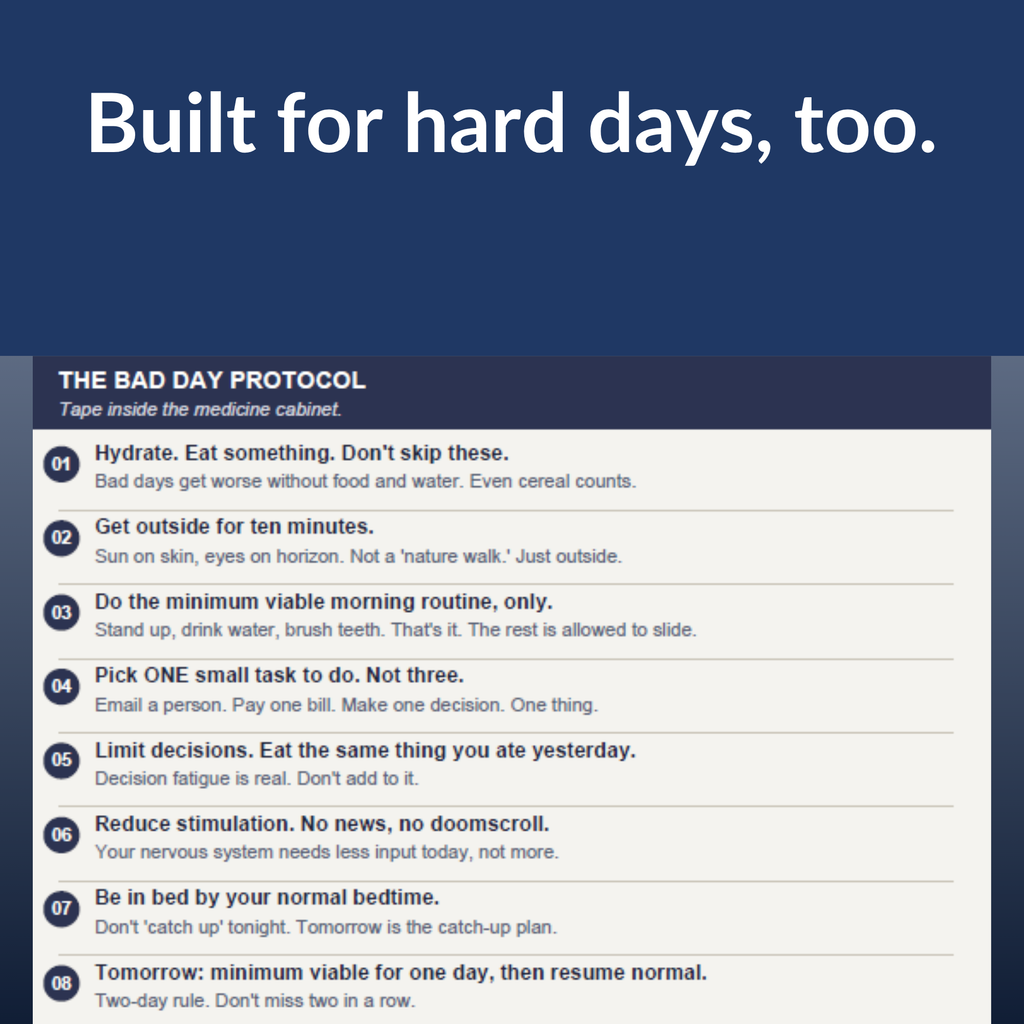 Comparison showing the minimum-viable routine that works on hard ADHD days