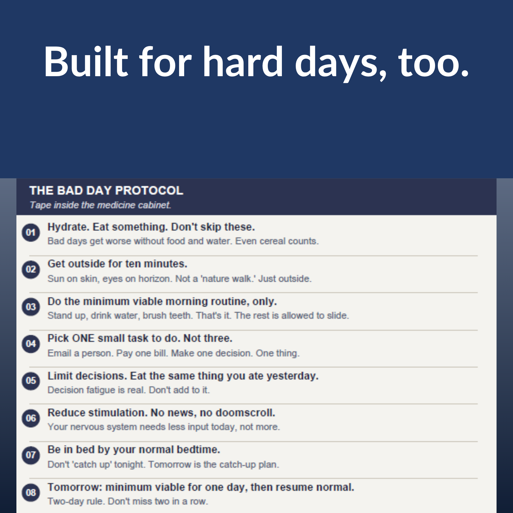 Comparison showing the minimum-viable routine that works on hard ADHD days