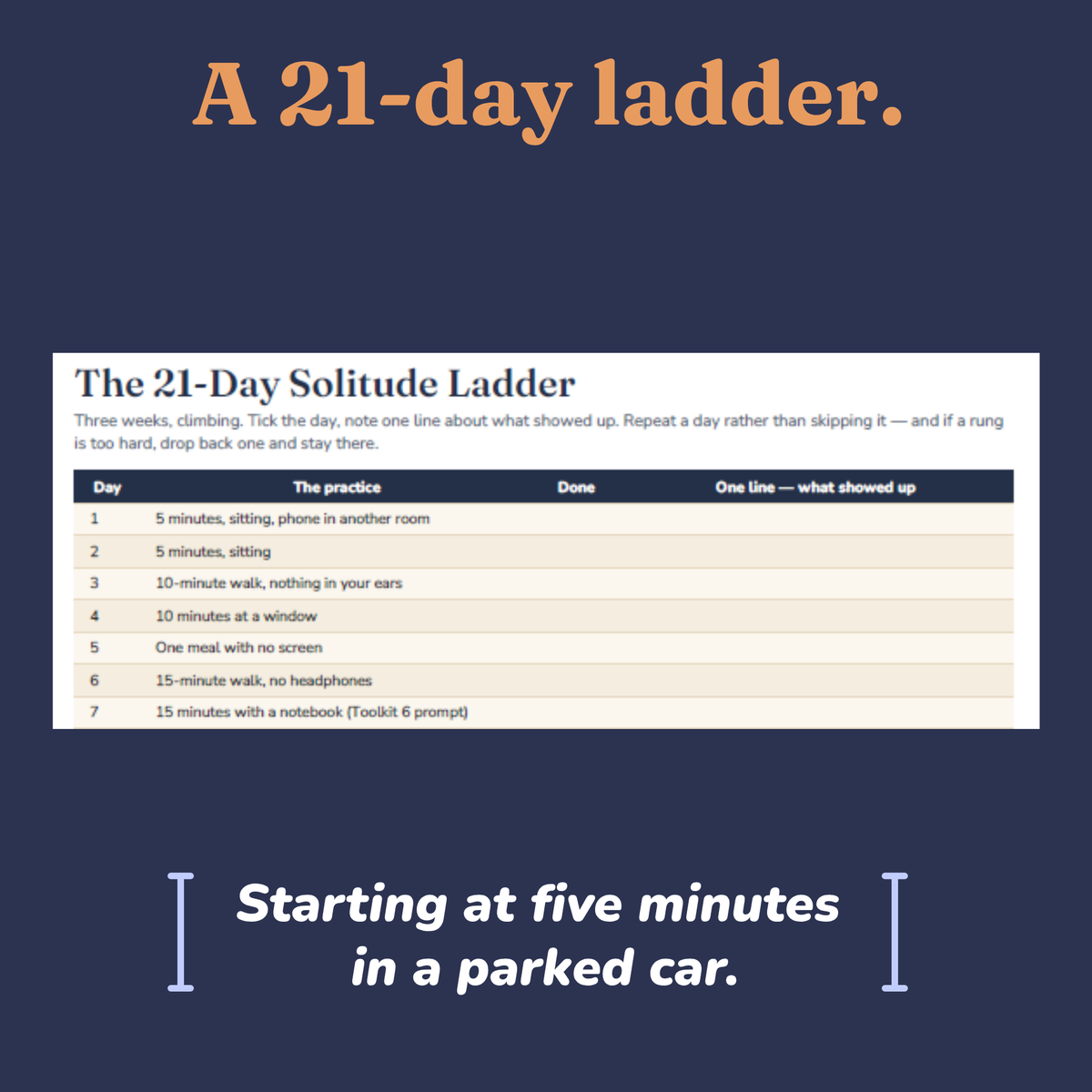Printable 21 day solitude ladder tracker page from the workbook