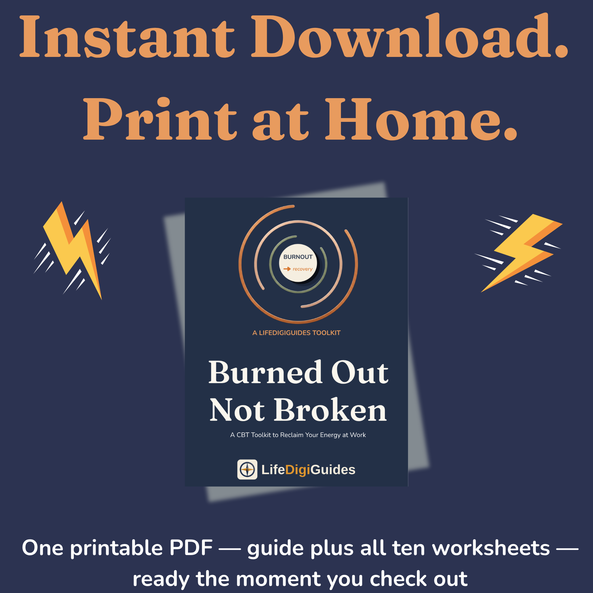 Instant digital download, printable PDF format for the burnout recovery toolkit