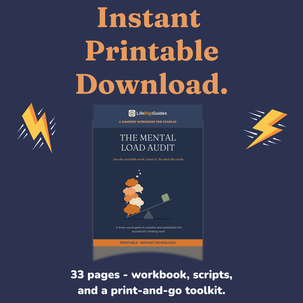 Instant printable PDF download details for the mental load game