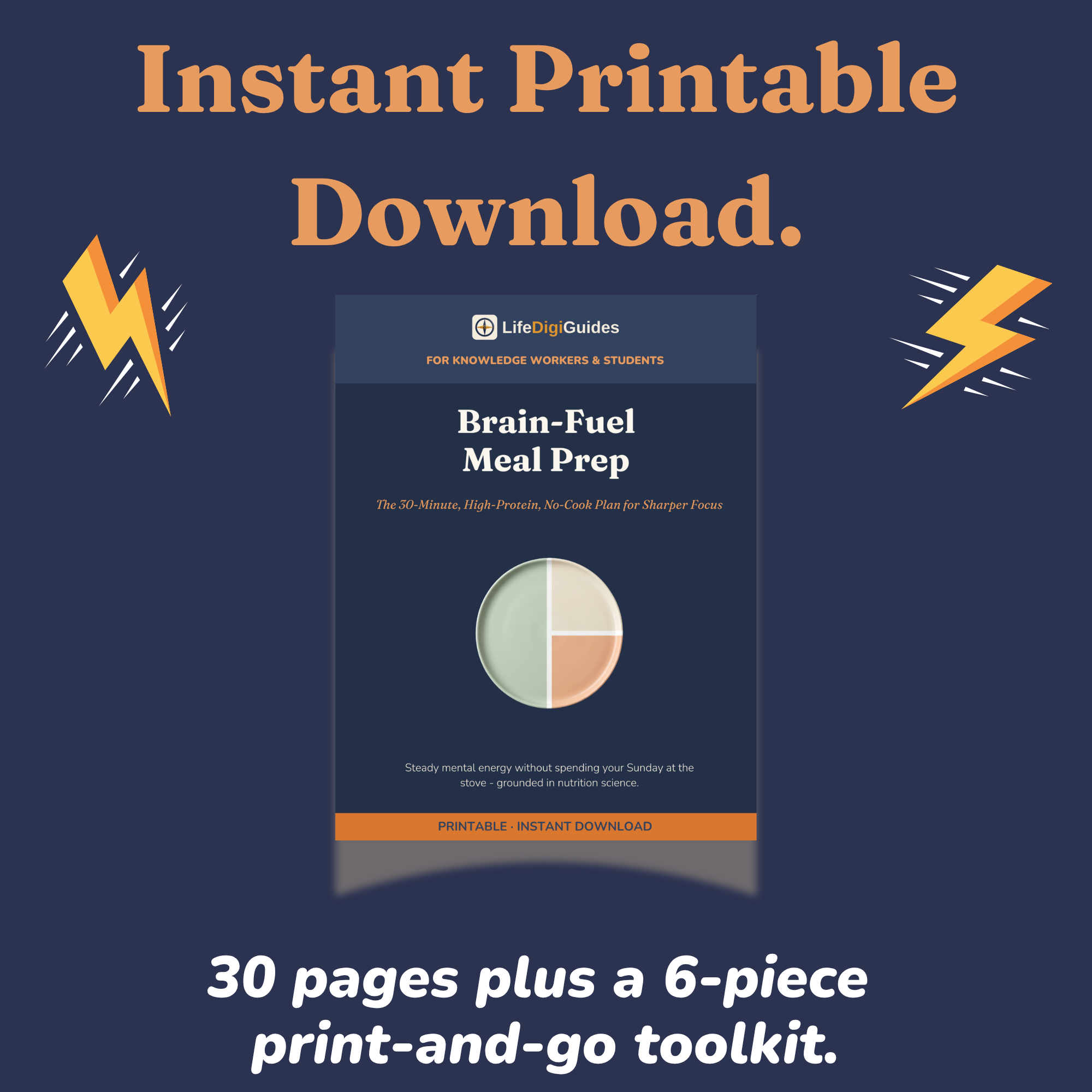 Instant printable PDF download format details for the meal prep guide