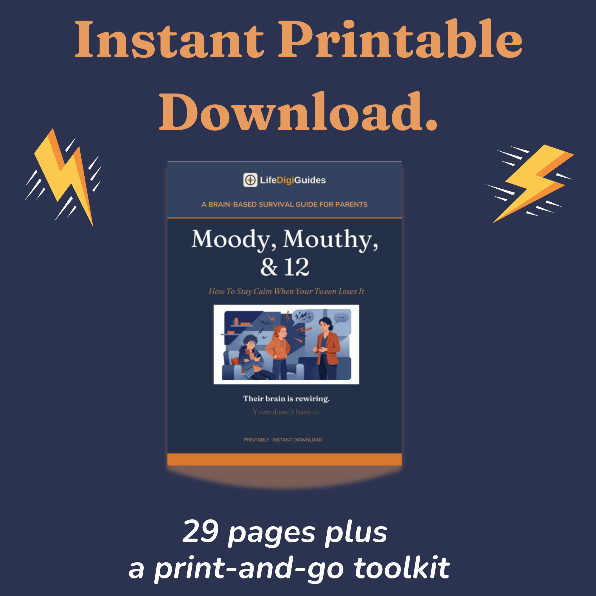 Instant printable PDF download format details for the tween guide