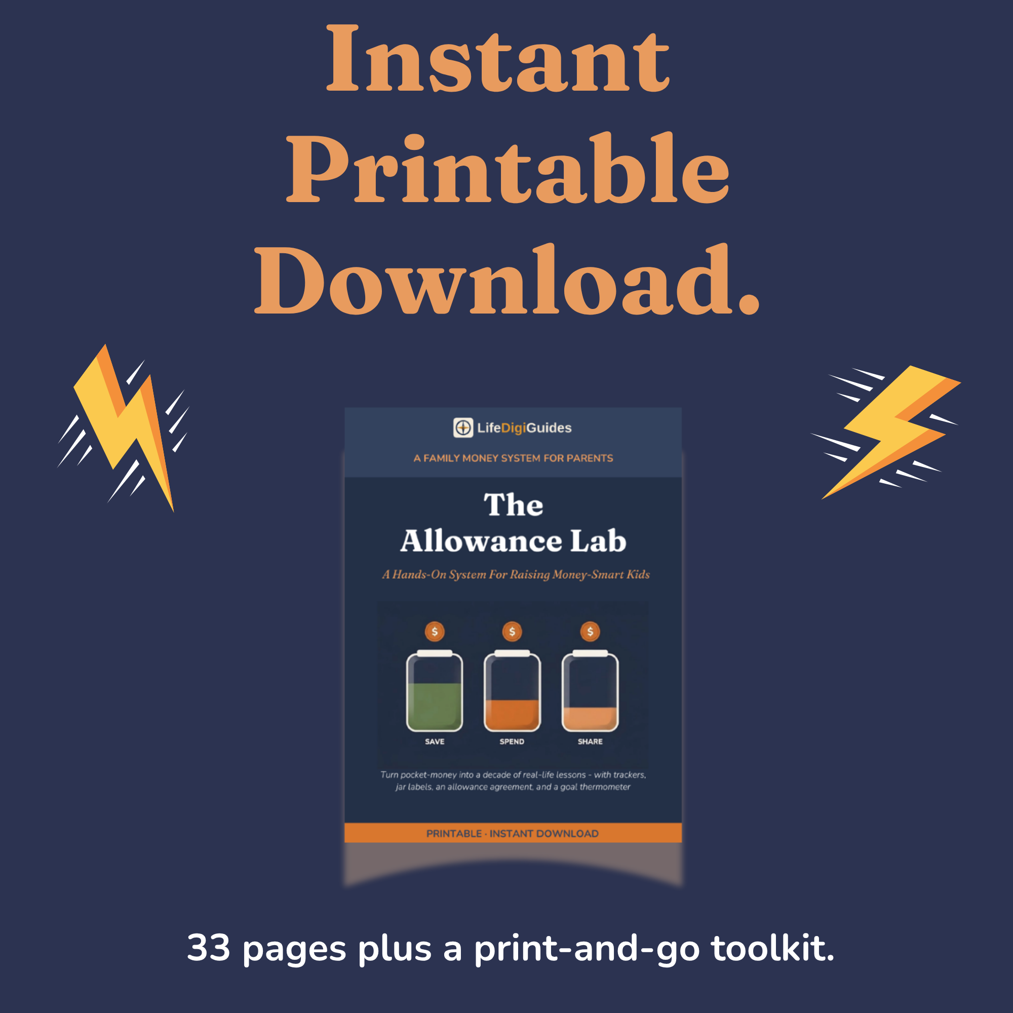 Instant printable PDF download format details for the family money guide