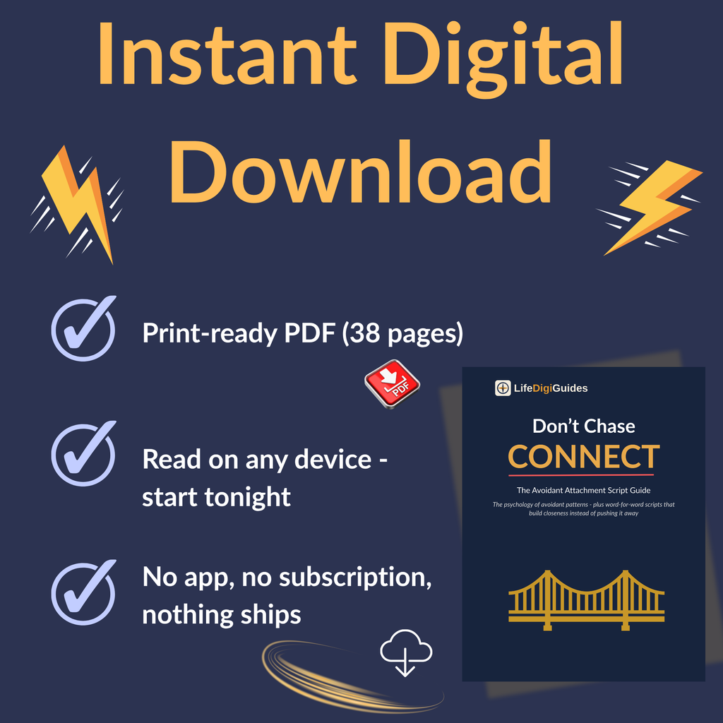 Instant digital download details for the 38 page printable avoidant attachment PDF guide