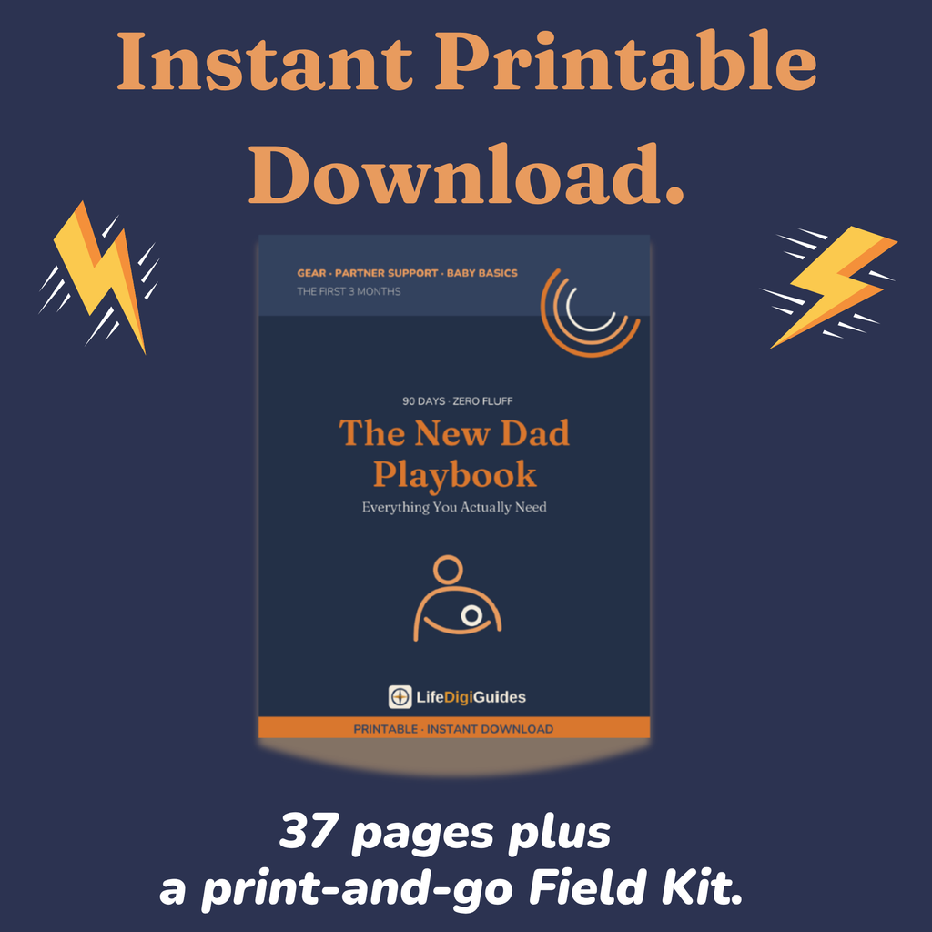 Instant printable PDF download format details for the new dad guide