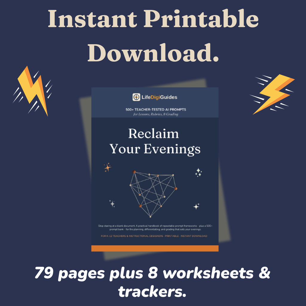 Instant printable PDF download format details for the teacher prompt guide