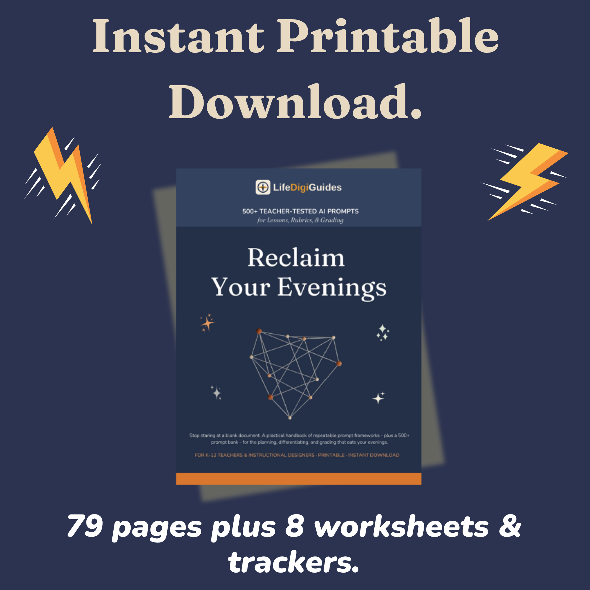Instant printable PDF download format details for the teacher prompt guide