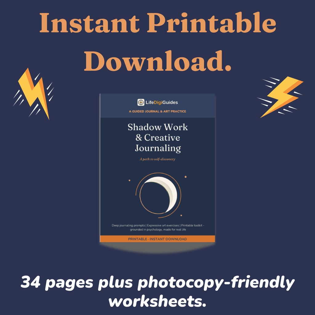 Instant printable PDF download format details for the shadow work guide
