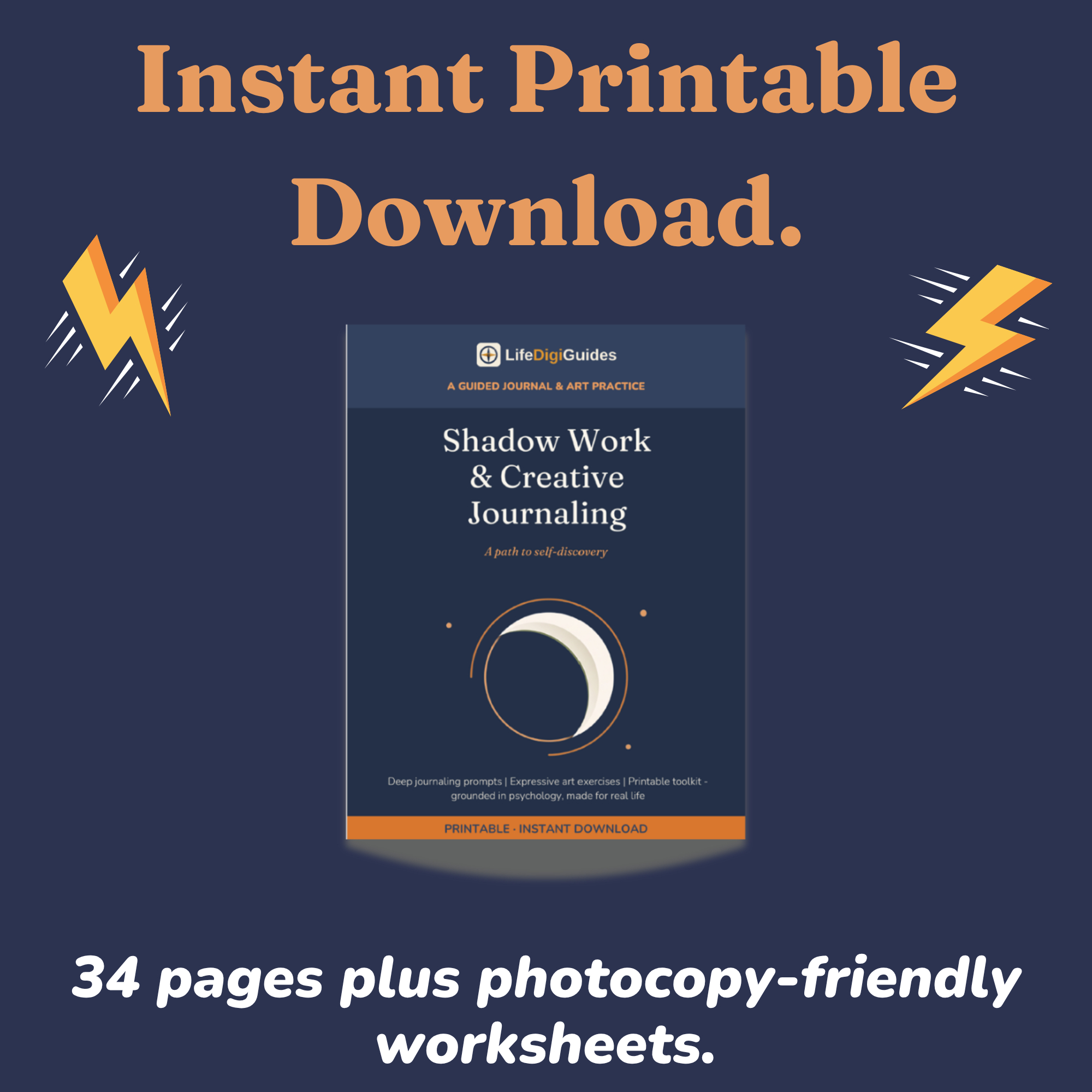 Instant printable PDF download format details for the shadow work guide
