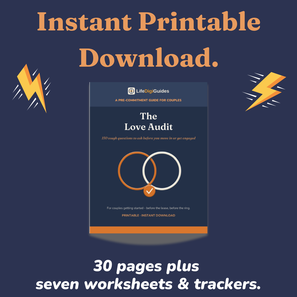 Instant printable PDF download details for The Love Audit couples guide