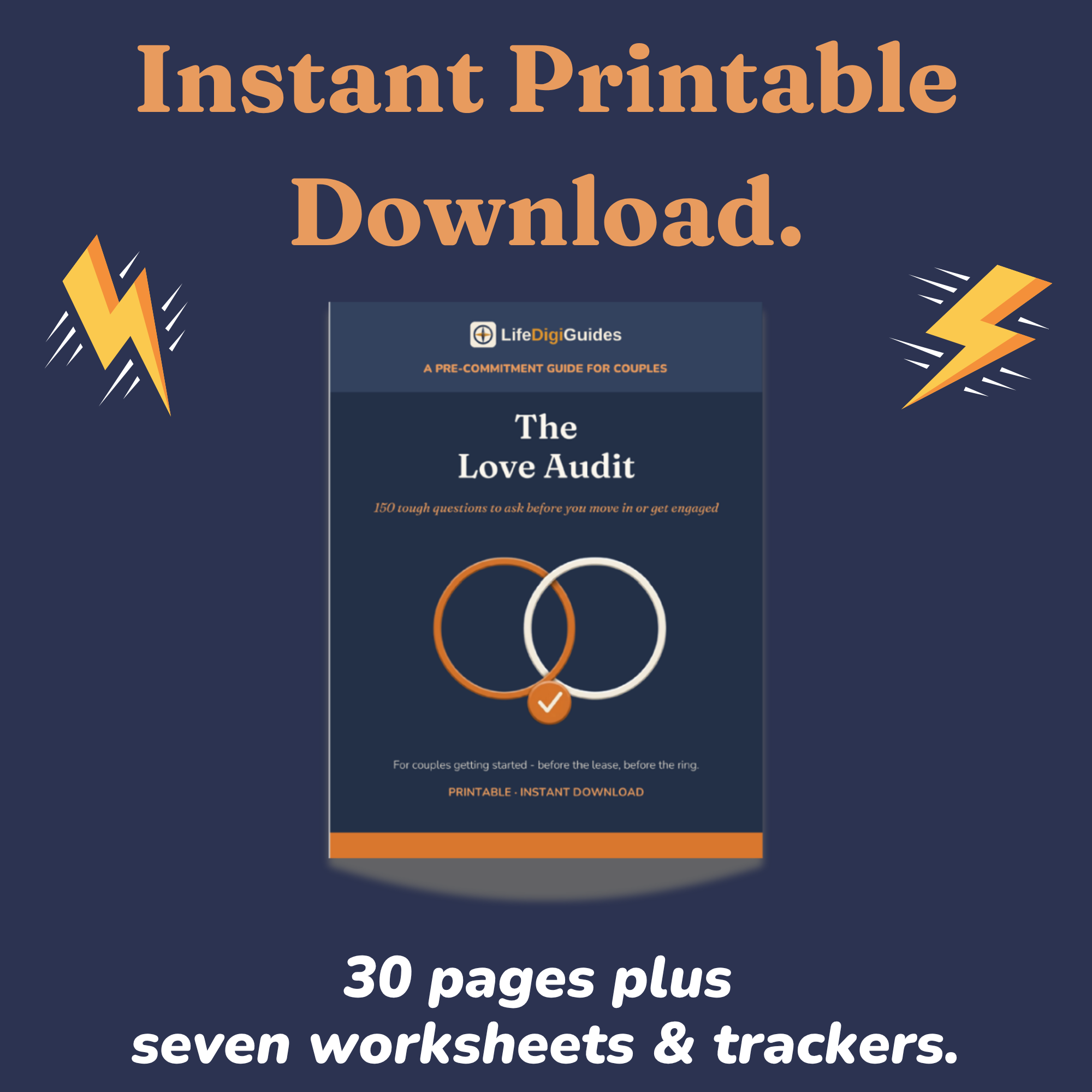 Instant printable PDF download details for The Love Audit couples guide