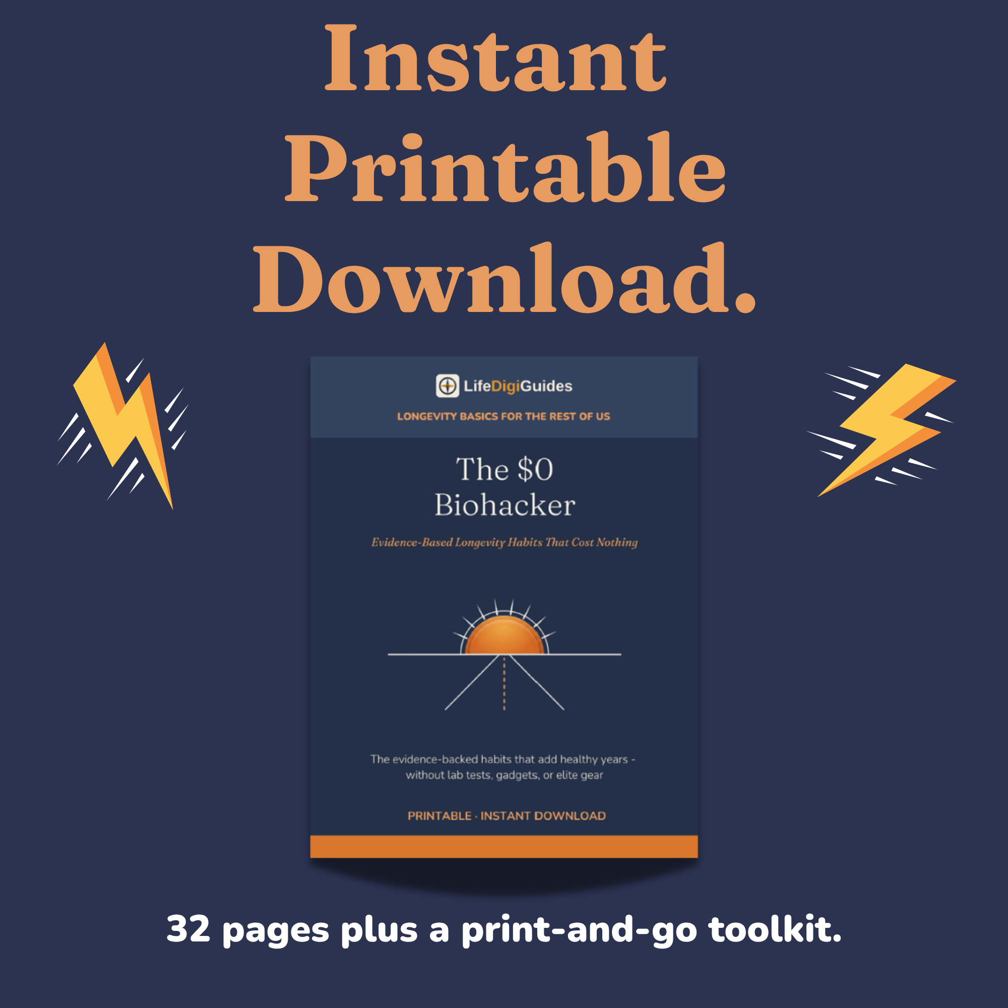 Instant printable PDF download details for the longevity guide
