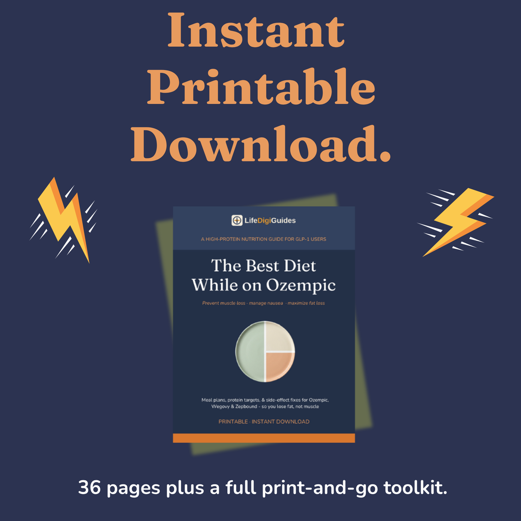 Instant printable PDF download format details for the GLP-1 nutrition guide