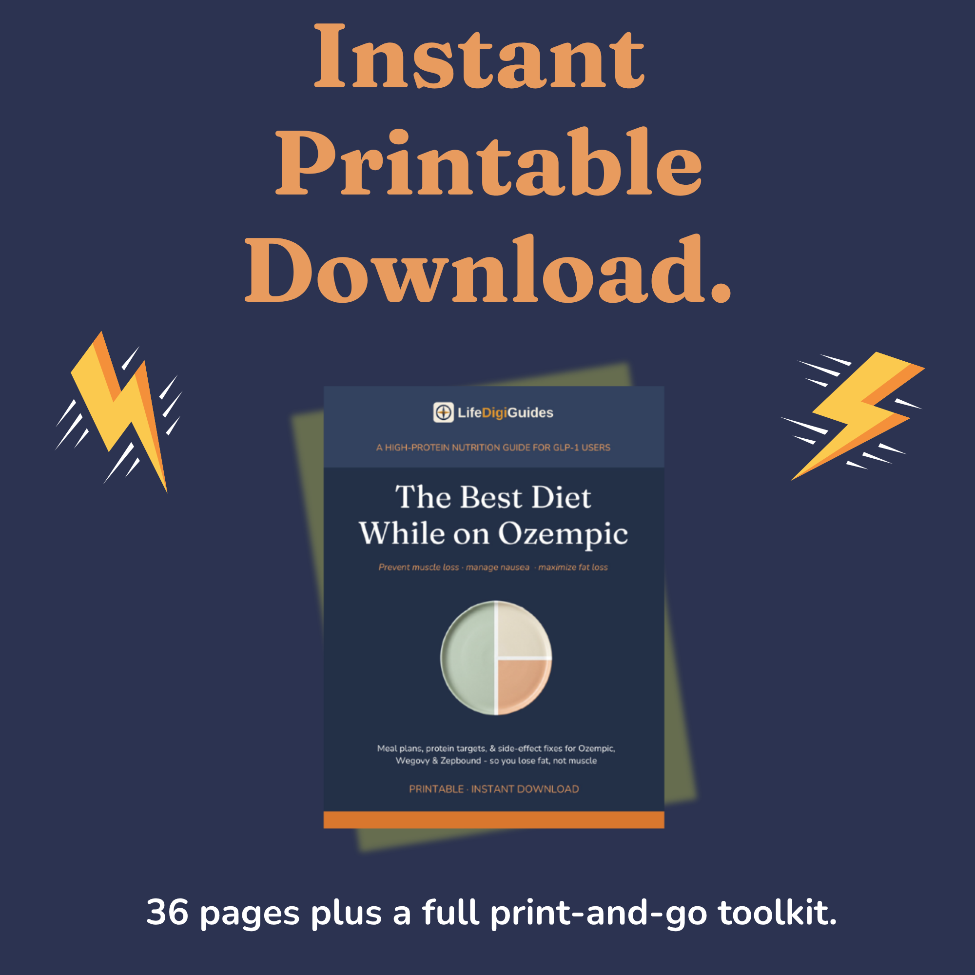 Instant printable PDF download format details for the GLP-1 nutrition guide