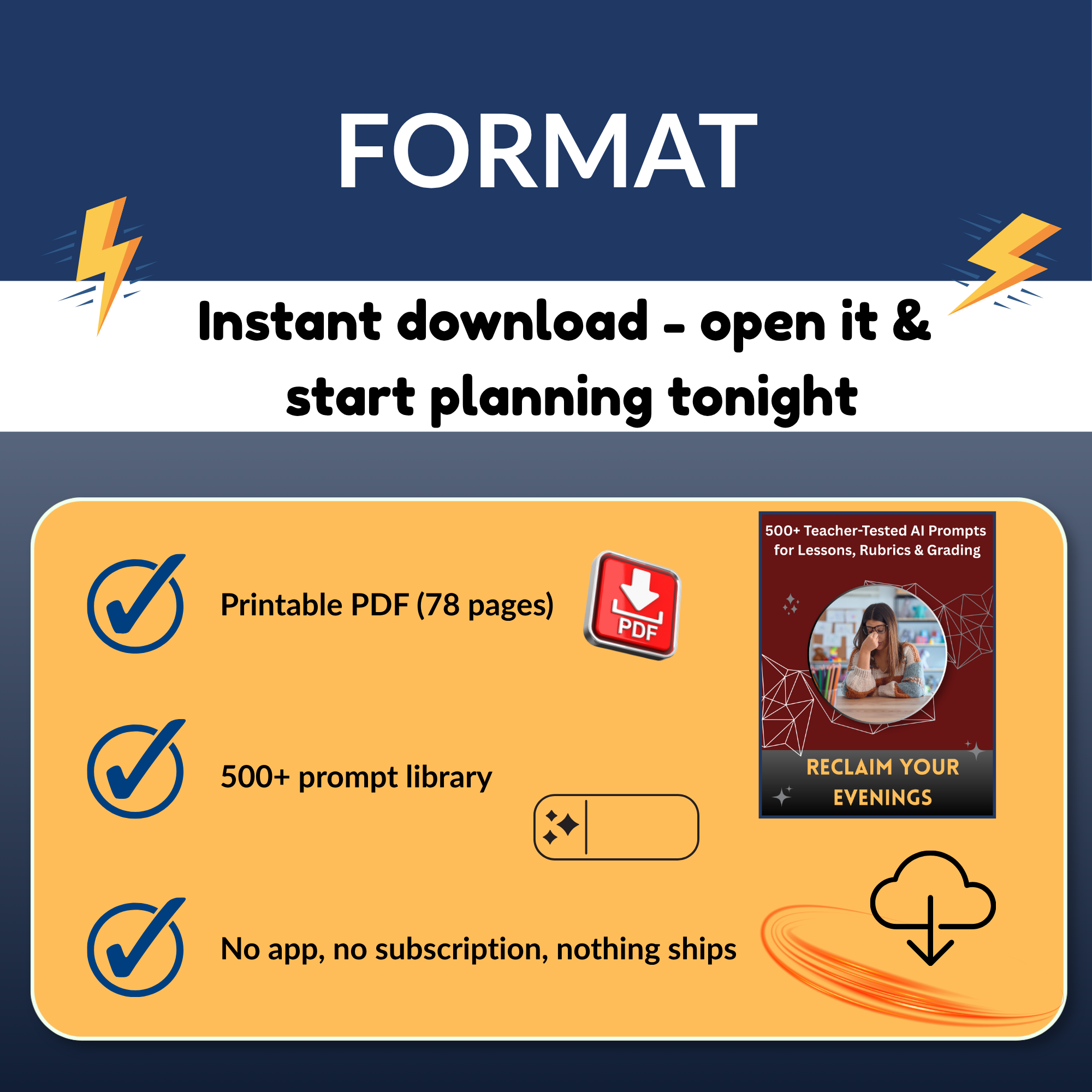 Instant digital download badge with PDF and printable worksheet icons