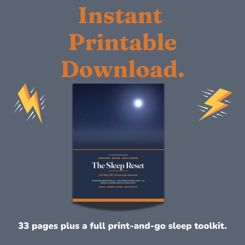 Instant printable PDF download details for the sleep reset workbook