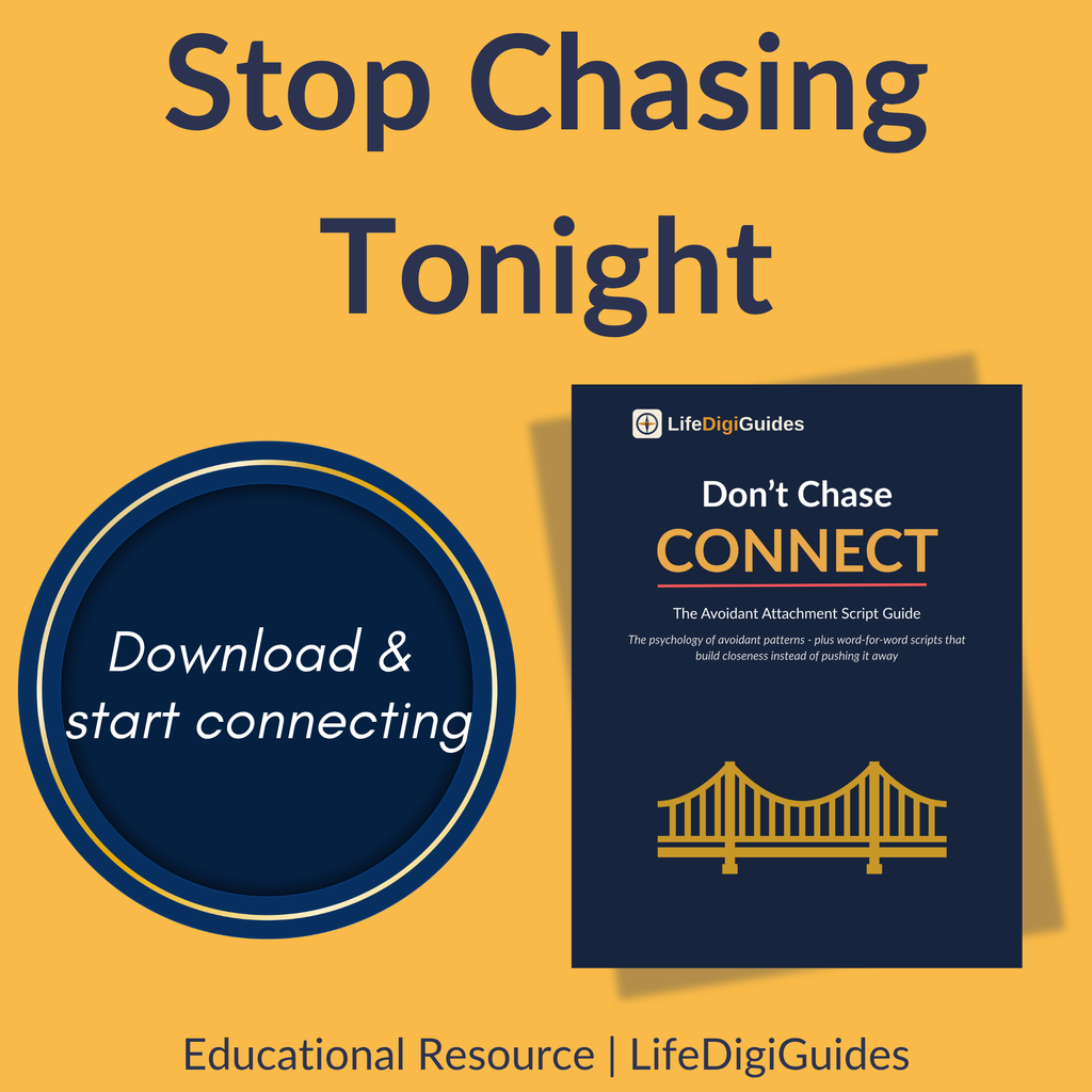 Call to action to download Don’t Chase, Connect, the avoidant attachment script guide