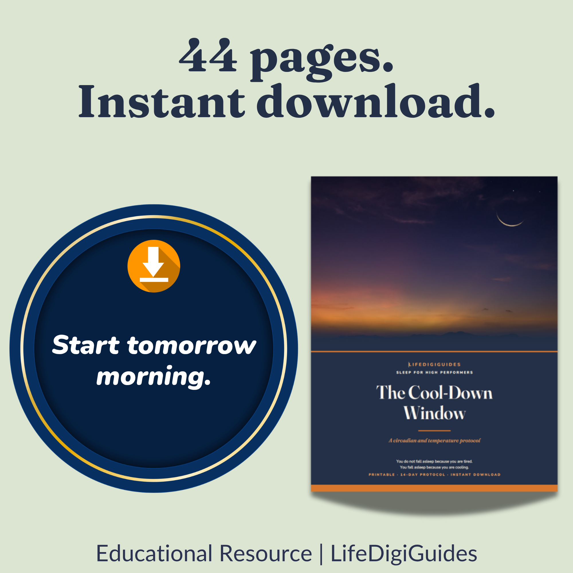 Contents page and printable toolkit spread from the 44-page sleep optimization guide