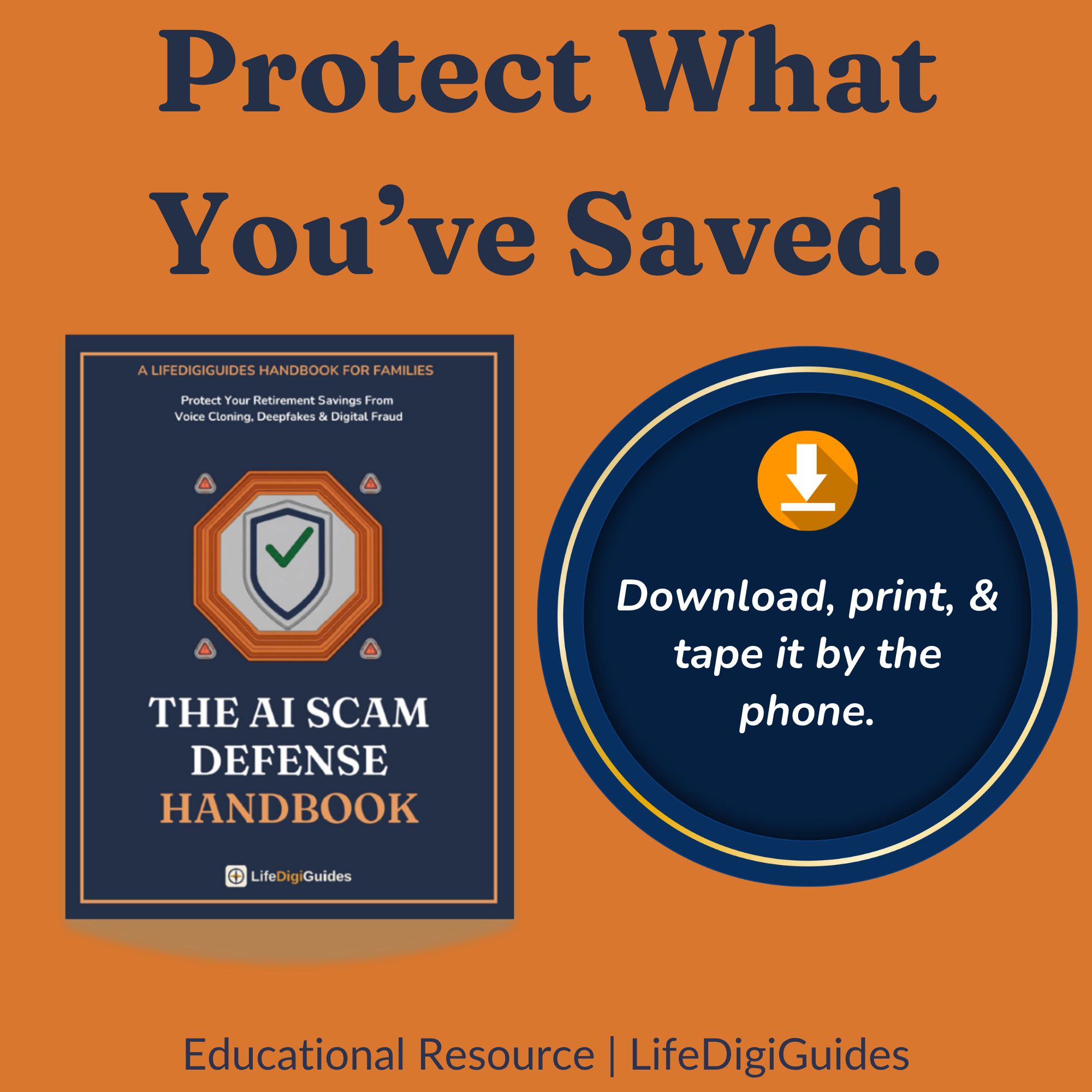 Instant printable PDF download details for the AI scam handbook