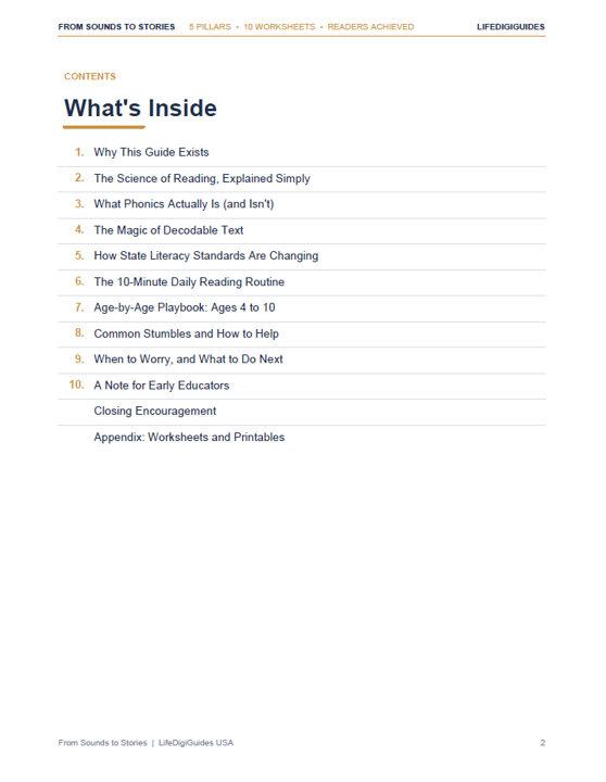Daily 10-minute reading activity page from the early reading guide