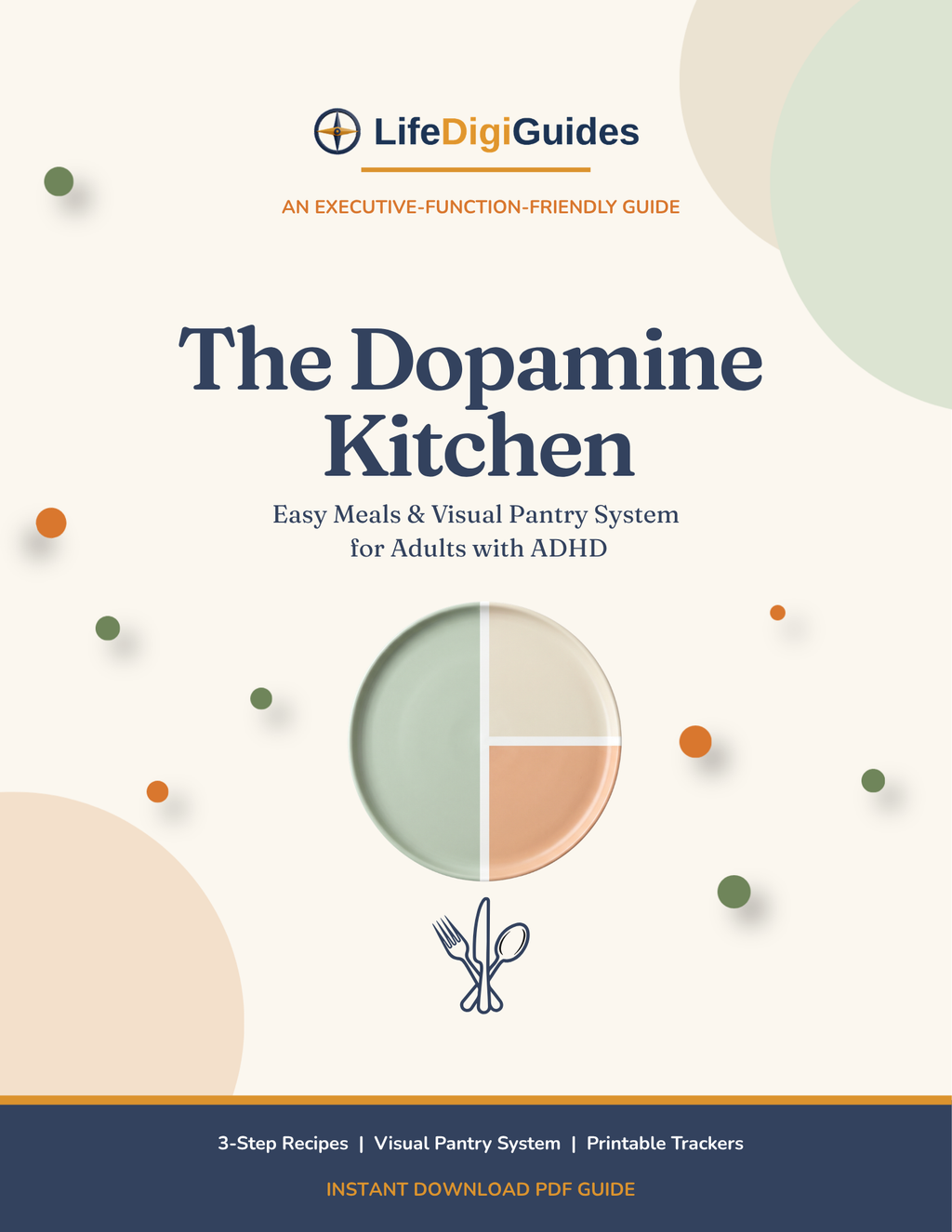Book cover of 'The Dopamine Kitchen' by LifeDigiGuides with a focus on executive function and ADHD.